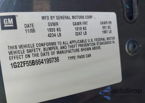 2006 Pontiac G6 from USA, damaged, VIN 1G2ZF55B664199736